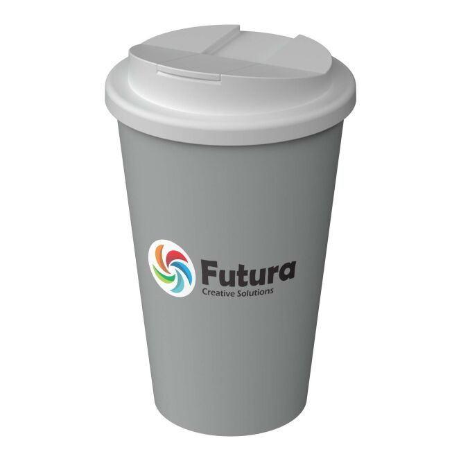 Firmengeschenk Thermobecher Americano® Infiniti – rock grey – mit Logodruck 350 ml nachhaltiger Mehrwegbecher für das Mitarbeiter-Onboarding