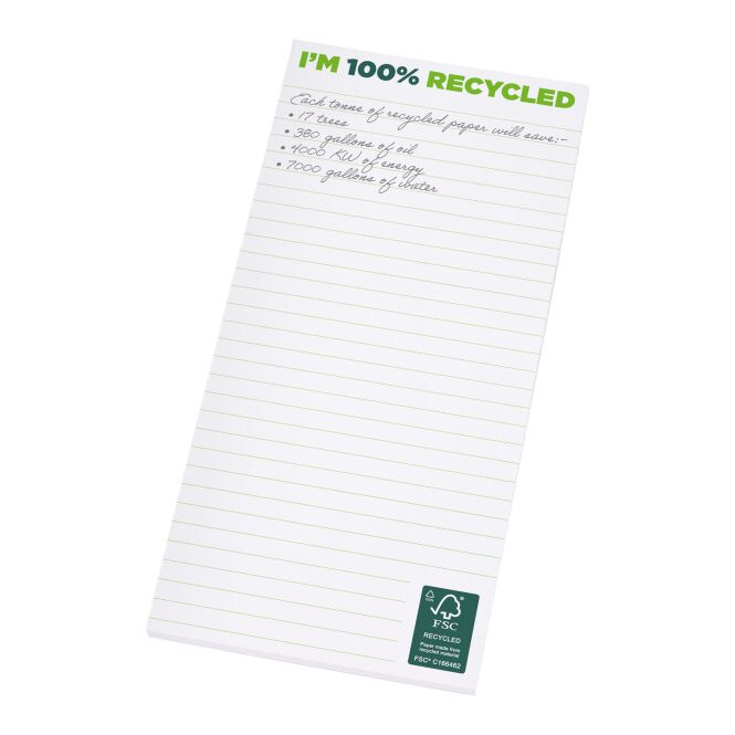 Firmengeschenk Notizblock Desk-Mate 1/3 A4 – weiss – mit individuellem Werbedruck 50 Blatt 80g/m2 Recyclingpapier nachhaltiges Journal