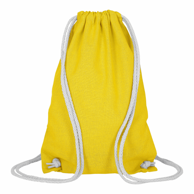 Werbeartikel Turnbeutel TEXXILLA – gelb – mit Logodruck 21x29cm aus Baumwolle kompakter Gymsack für den Firmenauftritt