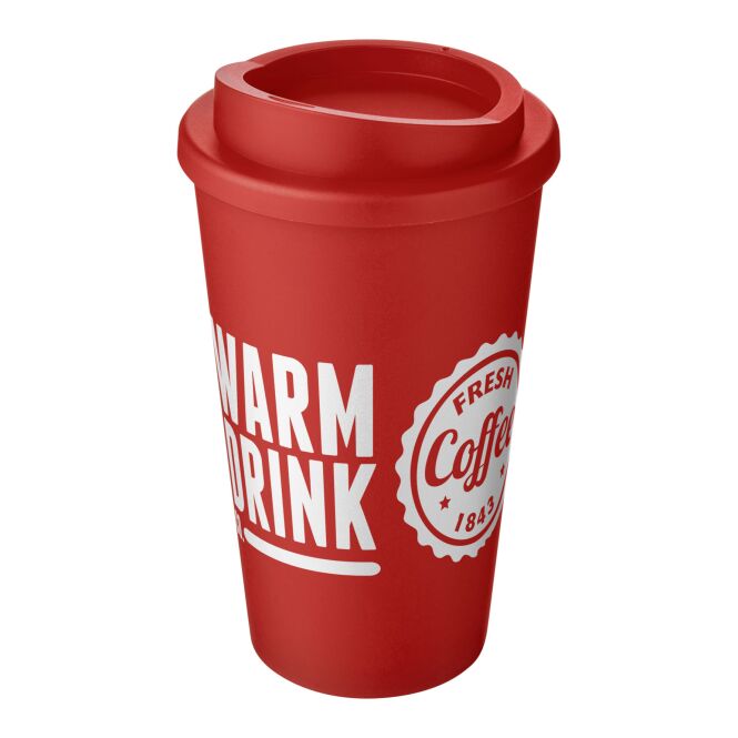Werbeartikel Americano Thermobecher – rot – mit Logo bedruckt 350 ml nachhaltiger Kaffee to go Becher für das Büro