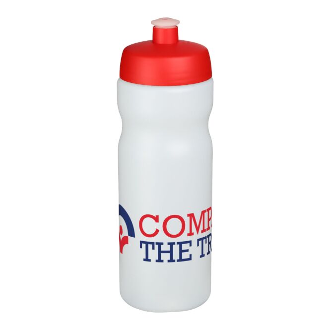 Werbeartikel Baseline® Plus – rot-transparent weiss – mit 48h Express-Druck 650 ml Sportflasche auslaufsicher für Sportevents & Turniere