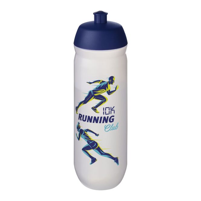 Sport-Werbemittel Sportflasche HydroFlex™ – blau-transparent weiss – im 48h Express-Druck 750 ml MDPE auslaufsicher für Sportevents