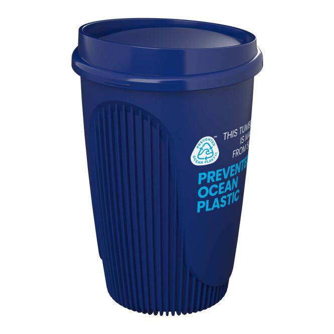 Werbeartikel Kaffee to go Becher Alto POP – blau – mit Logo bedruckt 350 ml nachhaltig aus recyceltem Kunststoff für Events