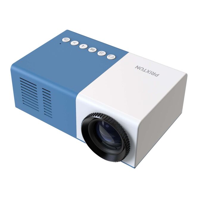 Kundengeschenk Beamer Prixton Cinema – blau-weiss – mit 48h Express-Druck, 1080p HDMI-Anschluss, Stereo-Speaker als Präsent
