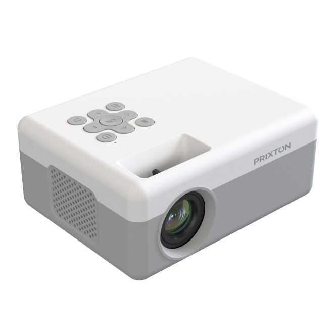 Kundengeschenk Beamer Prixton Cinema – grau-weiss – mit 48h Express-Werbedruck 1080p HDMI-kompatibel tragbarer LED-Projektor