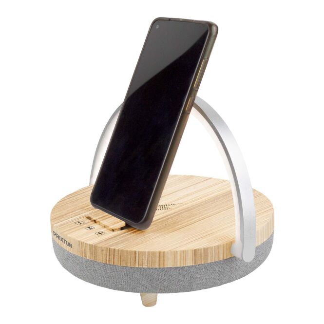 Kundengeschenk Prixton 4-in-1 Bluetooth-Lautsprecher – holz – lasergraviert 48h Express-Gravur 10W Wireless Charger für das Homeoffice