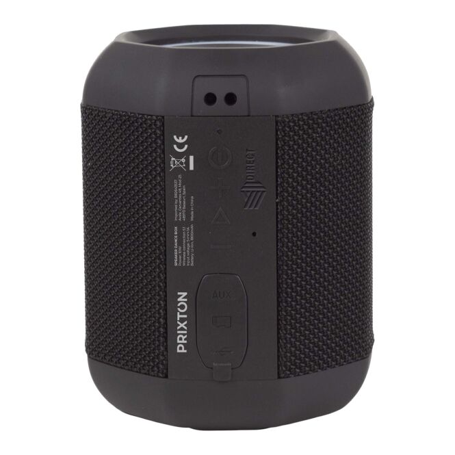 Kundengeschenk Bluetooth Lautsprecher Prixton Dance Box – schwarz – mit Logo bedruckt 48h Express-Druck 10W IPX7 für das Mitarbeiter-Onboarding
