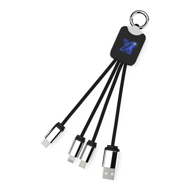 Werbeartikel 3-in-1 Multi-Ladekabel SCX.design C15 – blau-schwarz – mit Logo bedruckt 48h Express-Druck recycelt 10cm für den Büroalltag