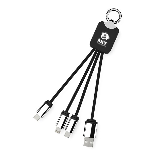 Streuartikel SCX.design C15 Quatro Ladekabel – schwarz-weiss – mit Logo bedruckt 48h Express-Druck 10cm 3-in-1 recycelt für den Büroalltag