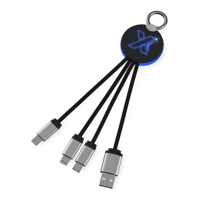 Werbeartikel SCX.design C16 3-in-1 Multi-Ladekabel – blau-schwarz – mit Logo bedruckt 48h Express-Druck nachhaltig 10cm für Büroalltag