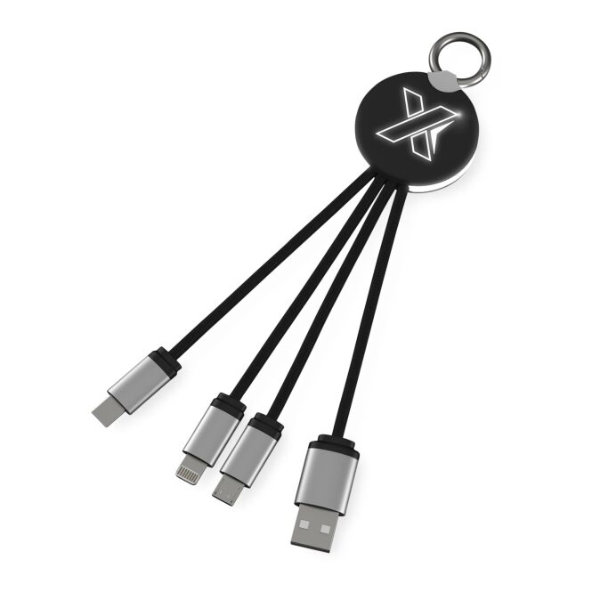 Streuartikel SCX.design C16 3-in-1 Ladekabel – schwarz-weiss – mit Logo bedruckt 48h Express-Druck 10 cm recycelt für Büroalltag