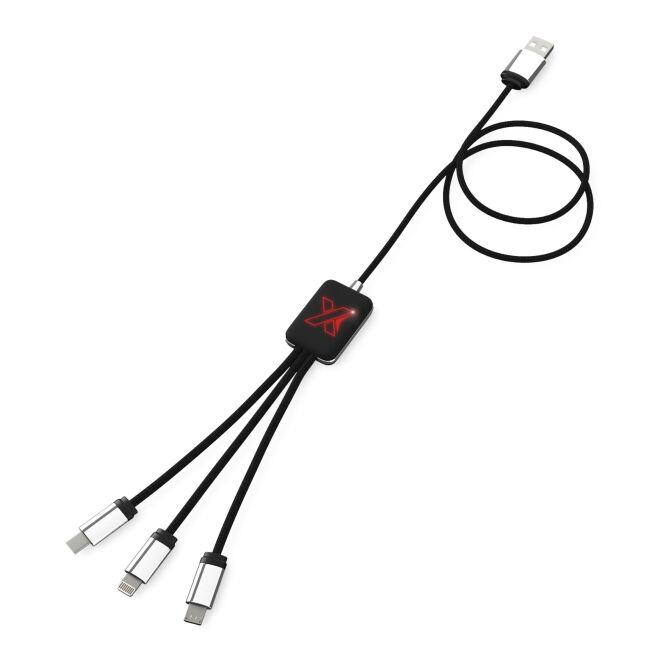 Werbeartikel SCX.design C17 3-in-1 Ladekabel – rot-schwarz – mit Logo bedruckt 48h Express-Druck nachhaltiges rPET-Kabel 1m für Büroalltag