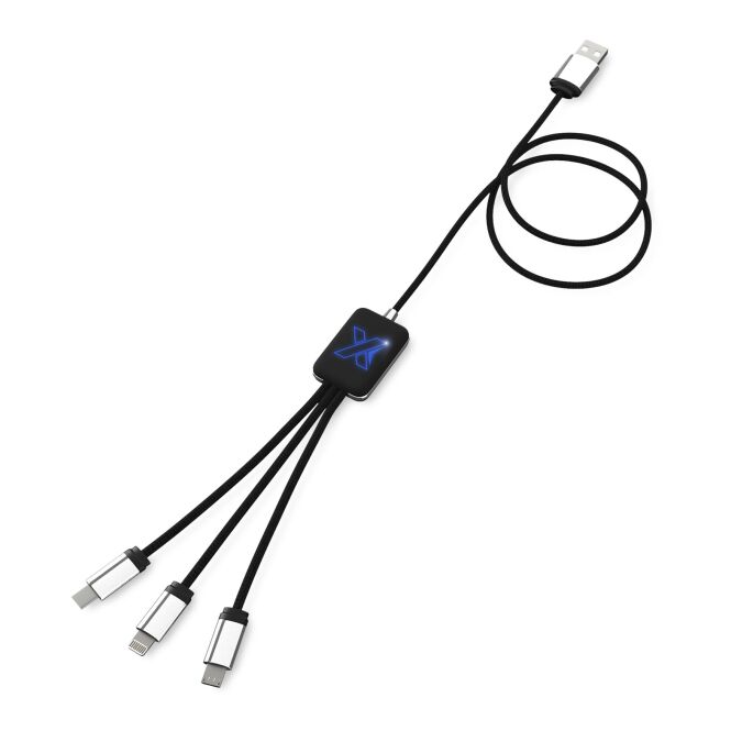 Werbeartikel 3-in-1 Multi-Ladekabel SCX.design C17 – blau-schwarz – mit Logo bedruckt 48h Express-Druck nachhaltiges rPET für den Büroalltag