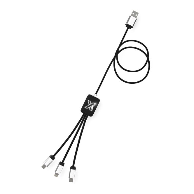 Werbeartikel SCX.design C17 Ladekabel – schwarz-weiss – mit Logo bedruckt 48h Express-Druck 3-in-1 USB-C recycelt 1m für Büroalltag