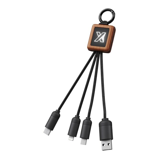 Werbeartikel SCX.design C19 3-in-1 Kabel – holz-schwarz – mit Logo bedruckt 48h Express-Druck nachhaltig aus recyceltem PET für Büroalltag