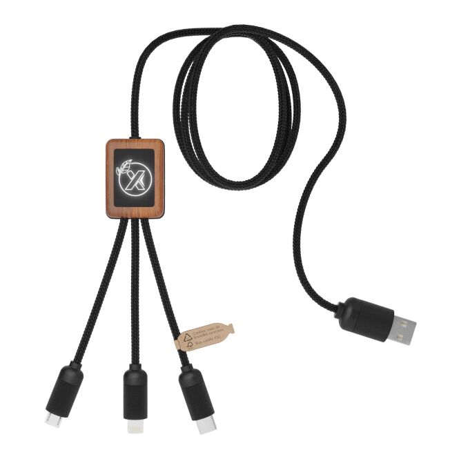 Werbeartikel 3-in-1 Bambuskabel SCX.design C29 – holz – mit Logo bedruckt 48h Express-Druck 1m USB-C Micro-USB iPhone für den Büroalltag