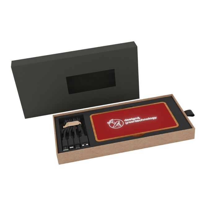 Firmengeschenk Powerbank SCX.design P36 – mid red-holz – lasergraviert 48h Express-Gravur 5000 mAh kabellos für das Mitarbeiter-Onboarding
