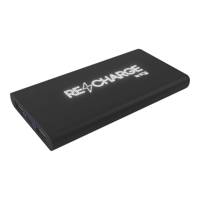 Kundengeschenk Powerbank SCX.design P40 – schwarz – mit Logo bedruckt 48h Express-Druck 10.000 mAh kabellos recycelt für Onboarding