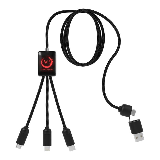 Streuartikel 5-in-1-Ladekabel SCX.design C28 – rot-schwarz – mit Logo bedruckt 48h Express-Druck recycelt USB-C 1m für den Büroalltag