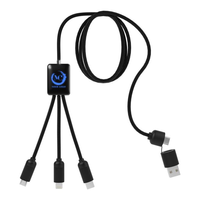 Werbeartikel 5-in-1-Ladekabel SCX.design C28 – blau-schwarz – mit Logo bedruckt 48h Express-Druck nachhaltig 1m USB-C für Büroalltag