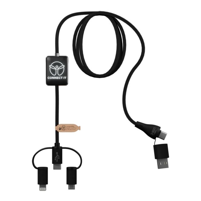 Werbeartikel 5-in-1 Ladekabel SCX.design C48 – schwarz – mit Logo bedruckt 48h Express-Druck 1m USB-C Apple CarPlay nachhaltig