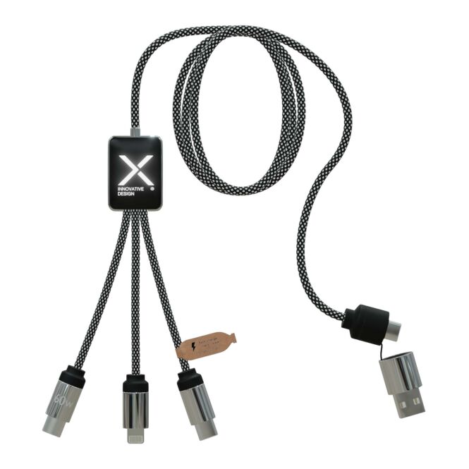Werbeartikel 3-in-1 Multi-Ladekabel SCX.design C33 – heather schwarz – mit Logo bedruckt 48h Express-Druck 60W nachhaltig für Büroalltag