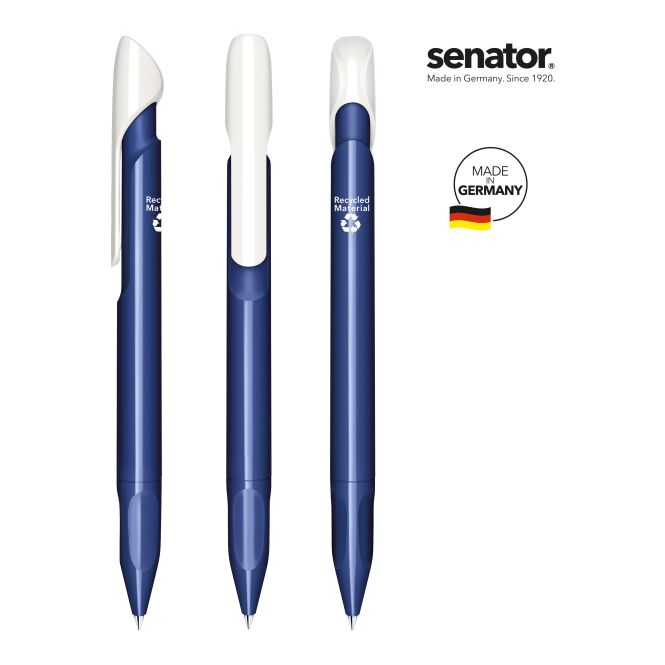 Premium-Werbeartikel Kugelschreiber senator Evoxx Duo – marineblau – mit individuellem Werbedruck >95% R-ABS klimaneutrales nachhaltiges Schreibgerät für CSR-Promotions