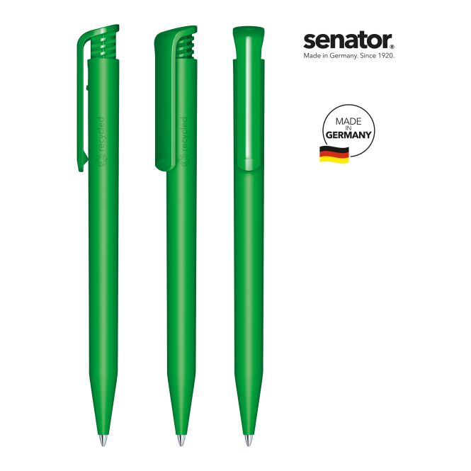 Firmengeschenk Kugelschreiber senator Super Hit Matt – grün – mit Logodruck 95% R-ABS klimaneutral Made in Germany nachhaltiges Schreibgerät