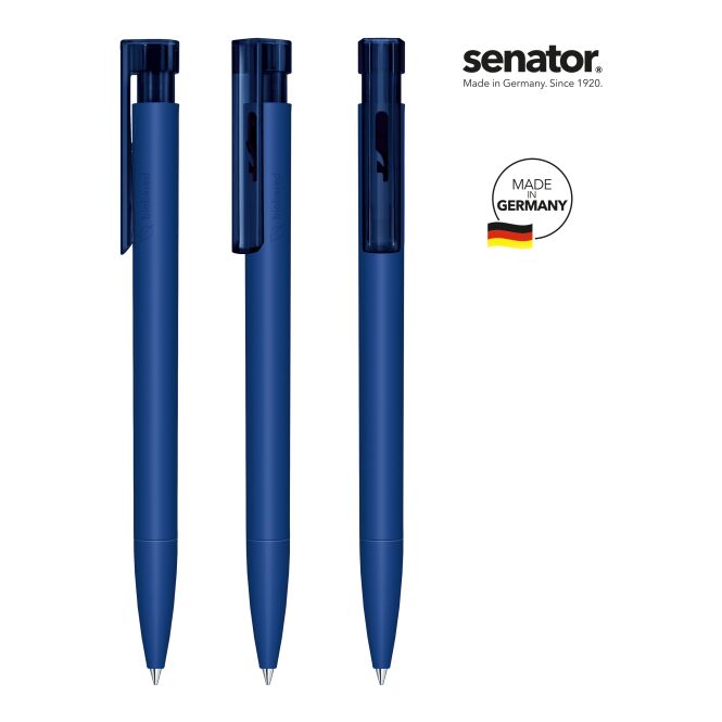 Streuartikel senator Liberty Bio Druckkugelschreiber – marineblau – mit Logo bedruckt blau schreibend für den Büroalltag nachhaltig