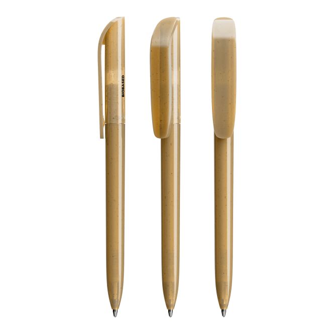 Firmengeschenk Kugelschreiber BIC Super Clip Origin – natural – mit Logo bedruckt aus erdölfreiem Polymer nachhaltiges Schreibgerät