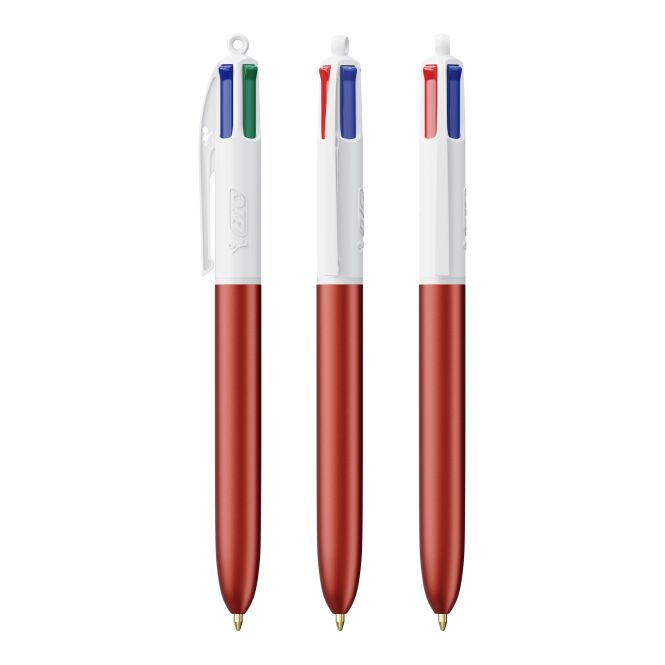 Werbeartikel BIC 4 Colours Glacé Kugelschreiber – weiss-rot – mit Logo bedruckt als Messe-Giveaway