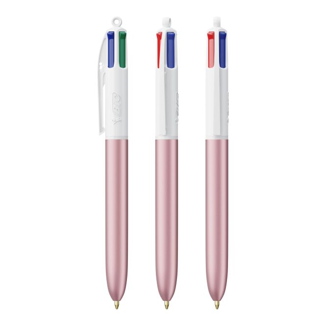 Werbeartikel BIC 4 Colours Glacé Kugelschreiber – weiss-pink – mit Logo bedruckt als Werbemittel für den Büroalltag