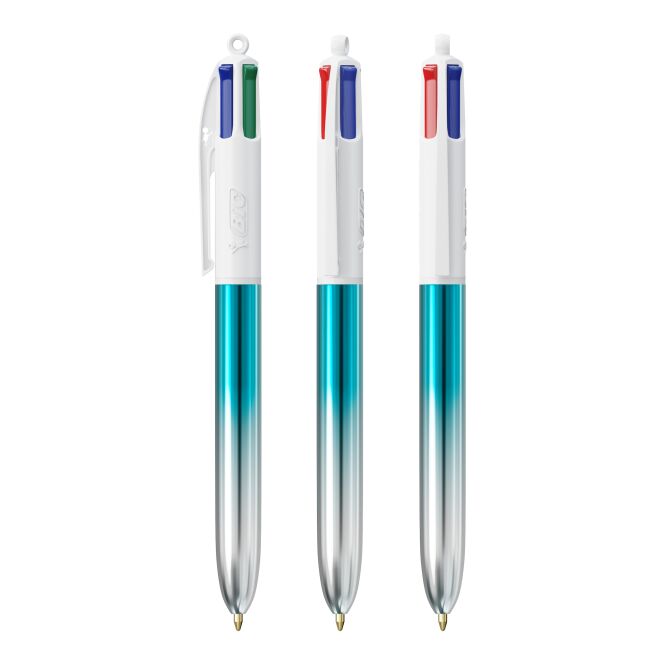 Werbeartikel BIC® 4 Colours® Bicolor – türkis – mit Logo bedruckt, 4-farbig schreibend, nachhaltiger als Messe-Giveaway für das Büro