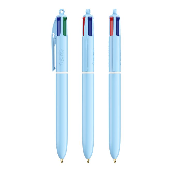 Werbeartikel BIC® 4 Colours® Pastel – hellblau – mit Logo bedruckt, 4-farbig schreibend für den Büroalltag