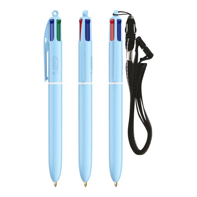 Werbeartikel BIC® 4 Colours® Pastel + lanyard – hellblau – mit Logo bedruckt