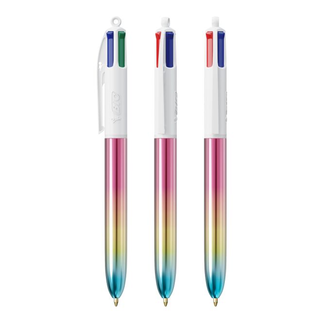 Werbeartikel BIC® 4 Colours® Gradient – pink-gelb-türkis – mit Logo bedruckt, 4-farbige Mine, für den Büroalltag
