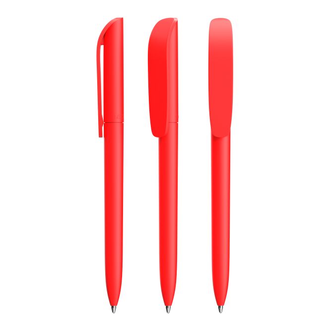 Streuartikel Kunststoff-Kugelschreiber BIC® Super Clip Soft – rot – mit Logo bedruckt Drehkugelschreiber als Messe-Giveaway