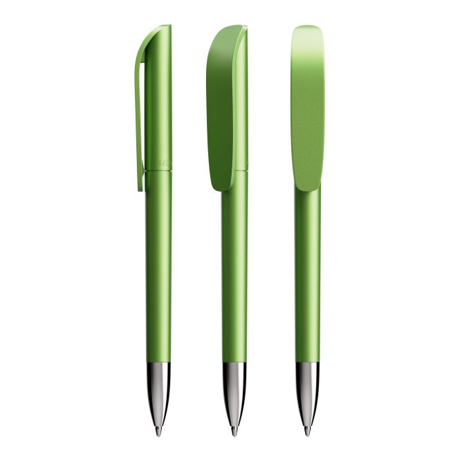 Firmengeschenk Metall-Kugelschreiber BIC® Super Clip Glacé Advance – apfelgrün – mit Gravur blau schreibend für den Büroalltag