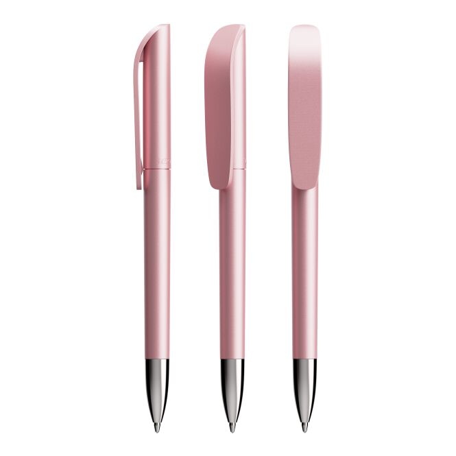 Kundengeschenk Metall-Kugelschreiber BIC® Super Clip Glacé Advance – pink – mit Logo bedruckt blau schreibender Druckkugelschreiber für den Büroalltag