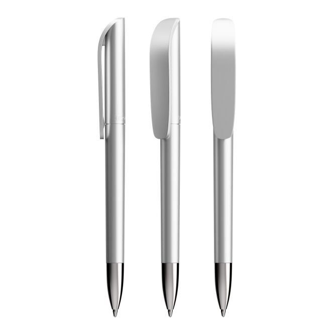 Firmengeschenk BIC® Super Clip Glacé Advance – silber – mit Gravur blau schreibender Druckkugelschreiber für den Büroalltag
