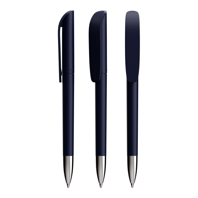 Kundengeschenk BIC® Super Clip Soft Advance – marineblau – mit Logo bedruckt, nachfüllbarer Metall-Kugelschreiber für den Büroalltag