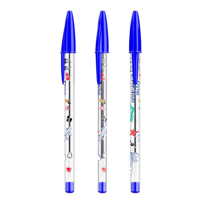Werbeartikel BIC® Cristal® Expression – mittelblau – mit Logo bedruckt für den Büroalltag und als Messe-Giveaway