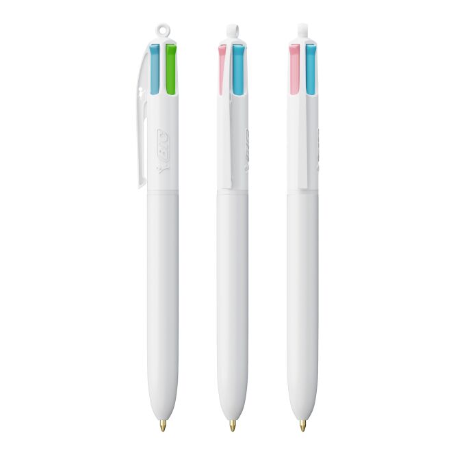 Werbeartikel BIC 4 Colours Fashion – weiss – mit Logo bedruckt mit 4 Schreibfarben für den Büroalltag