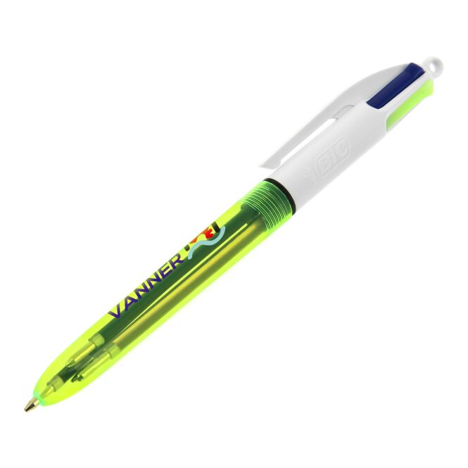 Werbeartikel BIC® 4 Colours Fluo Kugelschreiber – Gelb – mit Logo bedruckt