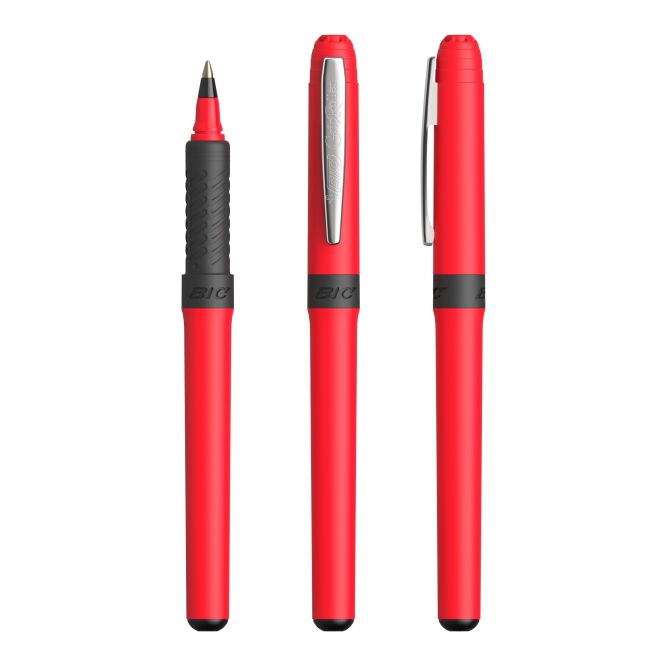 Werbeartikel BIC Grip Roller – rot-hellgrau – mit Logo bedruckt als Rollerball für den Büroalltag