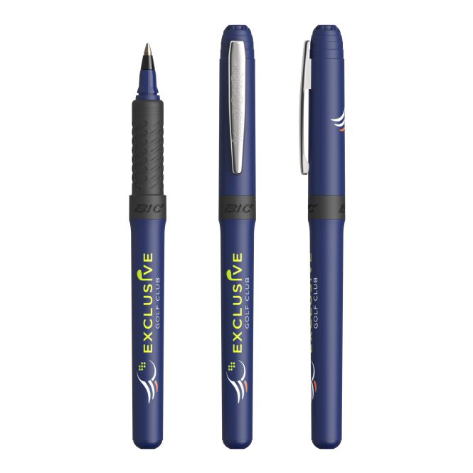 Werbeartikel BIC Grip Roller – marineblau-hellgrau – mit Logo bedruckt als Werbemittel für den Büroalltag