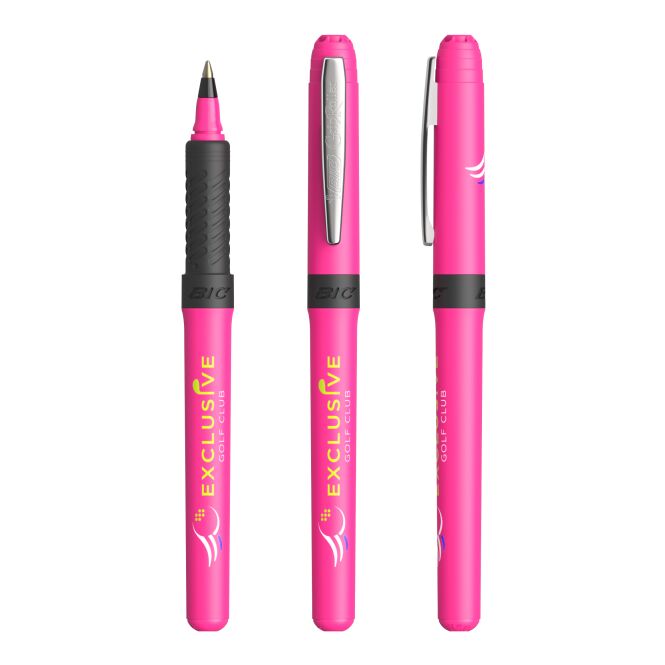 Werbeartikel BIC Grip Roller – pink-hellgrau – mit Logo bedruckt als Druckkugelschreiber für den Büroalltag