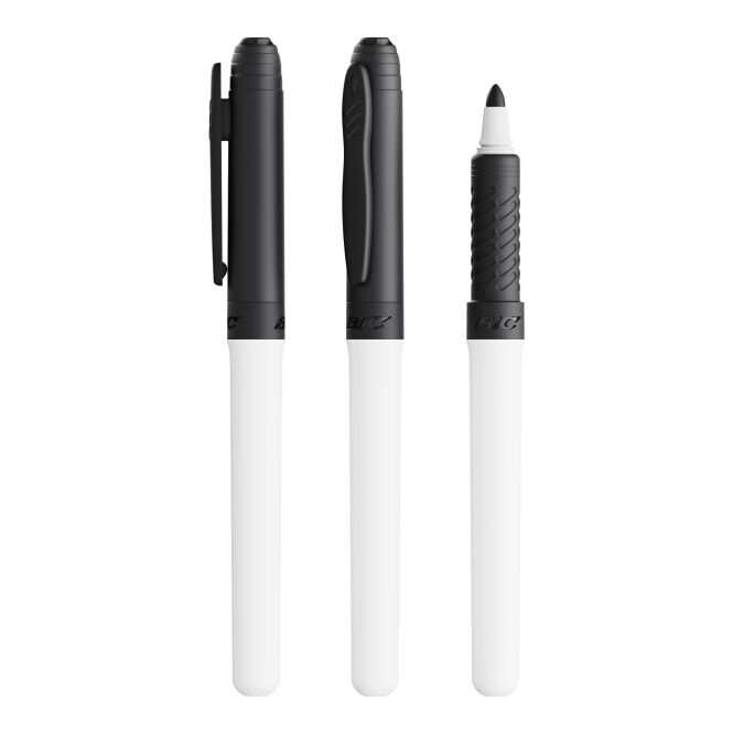 Werbeartikel BIC® Velleda® Whiteboard Marker Grip – weiss-schwarz – mit Logo bedruckt für den Büroalltag