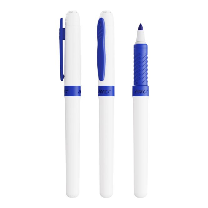Werbeartikel BIC® Mark-it Permanent Marker – weiss-mittelblau – mit Logo bedruckt für den Büroalltag und als Messe-Giveaway