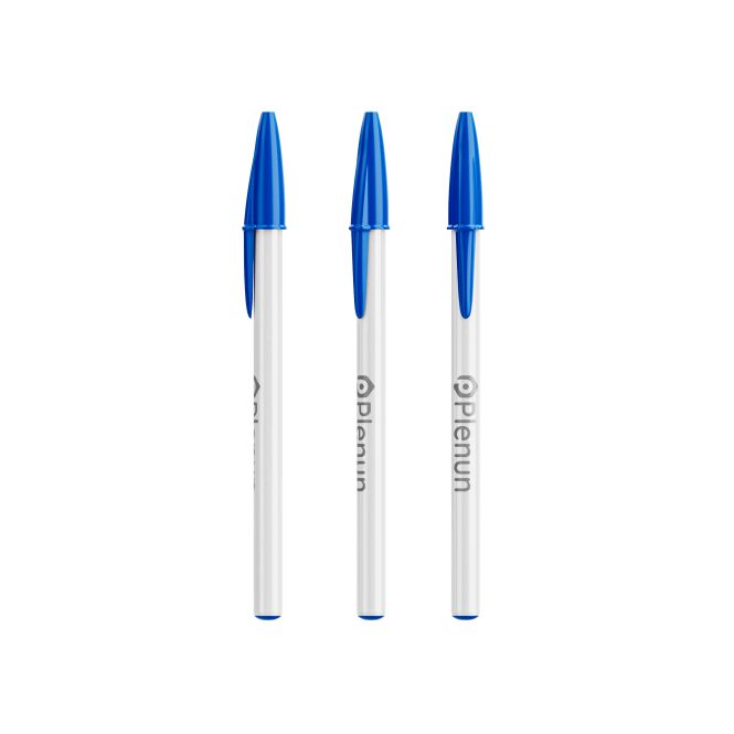 Werbeartikel BIC® Style Kugelschreiber – weiss-mittelblau – mit Logo bedruckt blau schreibender Druckkugelschreiber als Messe-Giveaway